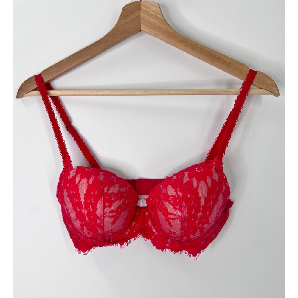 Victoria's Secret Dream Angels Red Floral Lace Lined Demi Bra Women's 32D